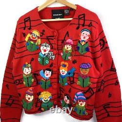 VTG Michael Simon Musical Christmas Singing Carolers AOP Sweater Cardigan Large