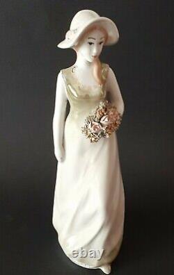 Victorian Mrs Porcelain Vintage Figurine She Dress Holds Bouquet Flowers Signed