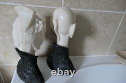 Vintage Chinese Black Robed And 28 CM Ivorine Resin Female & Male Bust Figurines