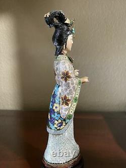 Vintage Chinese Cloisonne Figure Statue Women Carved