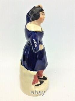 Vintage Dancing Blue Coat Woman Female Figure Figurine Porcelain Art Artwork