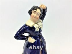 Vintage Dancing Blue Coat Woman Female Figure Figurine Porcelain Art Artwork