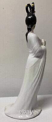 Vtg Chinese Woman Female Asian Gold Headdress White Gown Porcelain Statue 17